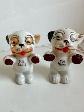 Vintage Made in Japan Porcelain Dog Salt & Pepper Shakers Mid-Century